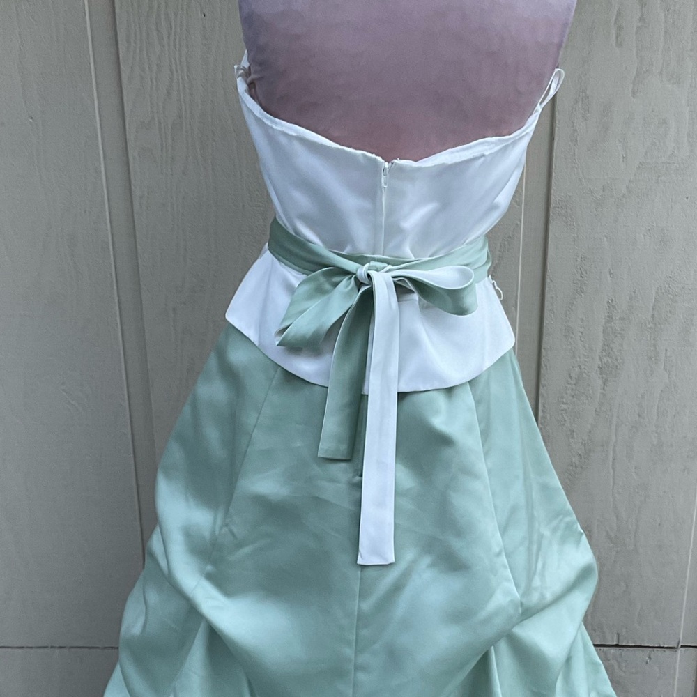 Maxi prom gown dress Couture Collection halter neck tiered bussled mint green 14 - Picture 15 of 15